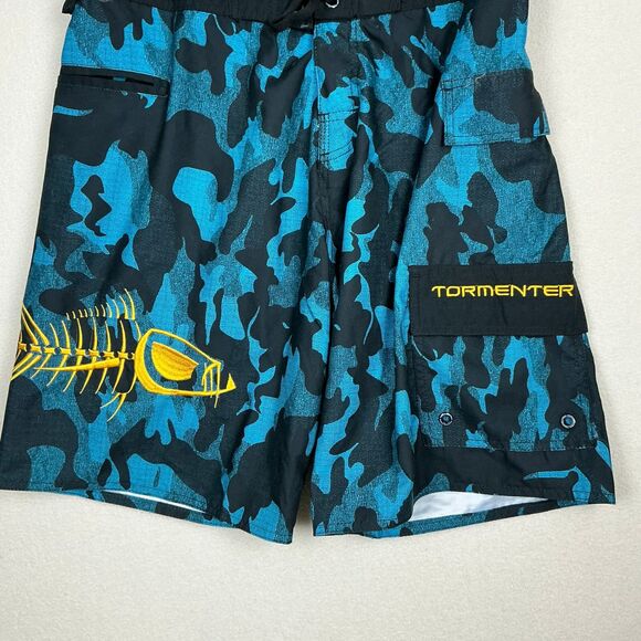 Tormenter Board Shorts Blue Camo Graphic Swim Suit Trunks Skeleton Mens Size 32 - Picture 3 of 15